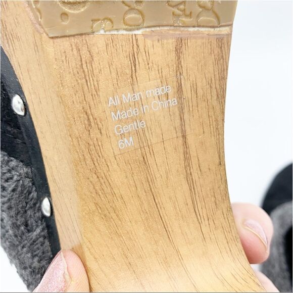 Style & Co Wooden‎ Heeled Black Suede Clog with Knitted Trim and Silver Tag - Picture 12 of 13